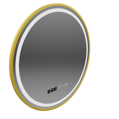 Oglinda LED Touch LUSSO Sistem Dezaburire, Ceas si Temperatura, 50 cm, rama Auriu Brushed