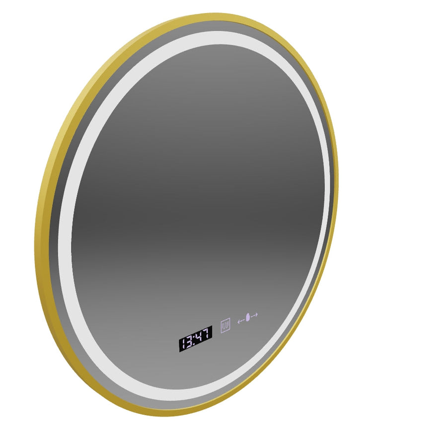 Oglinda LED Touch LUSSO Sistem Dezaburire, Ceas si Temperatura, 50 cm, rama Auriu Brushed