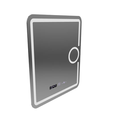 Oglinda LED Rectangulara, 75x90cm, Eclat MotionGlow Marcello, Sistem Dezaburire, Ceas & Termometru, Lupa Cosmetica, Dimabila