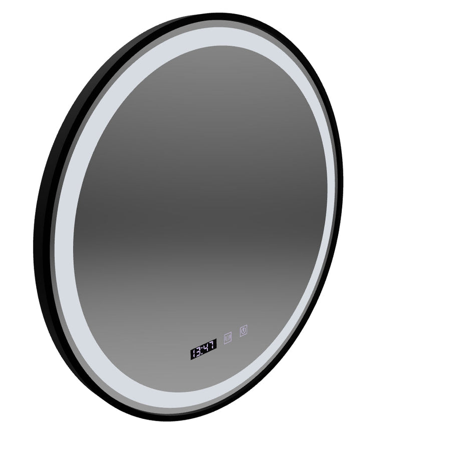 Oglinda LED Touch NOVARA Sistem Dezaburire, Ceas si Temperatura 60 cm Rama Negru Brushed