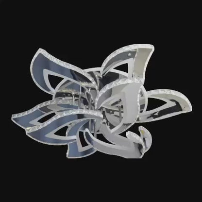 Lustra LED cu telecomanda si cristal Alejandro 154W, 9 Flori, lumina Rece/Calda/Neutra, Dimabila, Crom Lucios