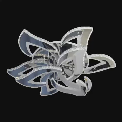 Lustra LED cu telecomanda si cristal Alejandro 154W, 9 Flori, lumina Rece/Calda/Neutra, Dimabila, Crom Lucios