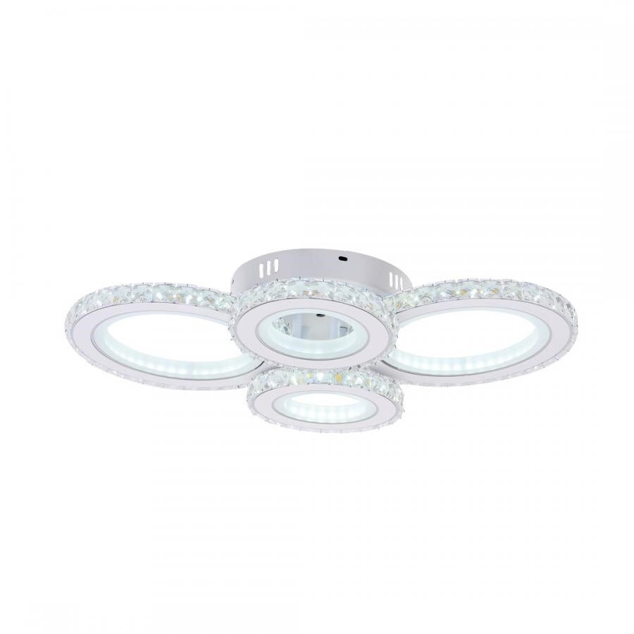 Lustra LED cu telecomanda si cristal NOVA ROTONDA RGB 86W, 4 Cercuri, lumina Rece/Calda/Neutra, Dimabila, Alb