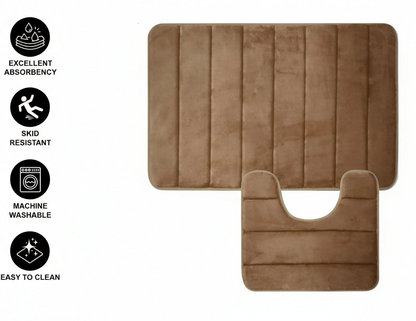Covorase de Baie, 80x50 cm / 50x40 cm, Maro, Antiderapant, Absorbant, Set 2 bucati