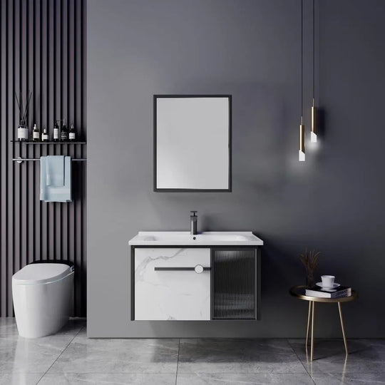 Set Mobilier cu oglinda pentru Baie 60x47cm 3 Piese Negru Alb Mobilier Baie Default Title Alessandro Design