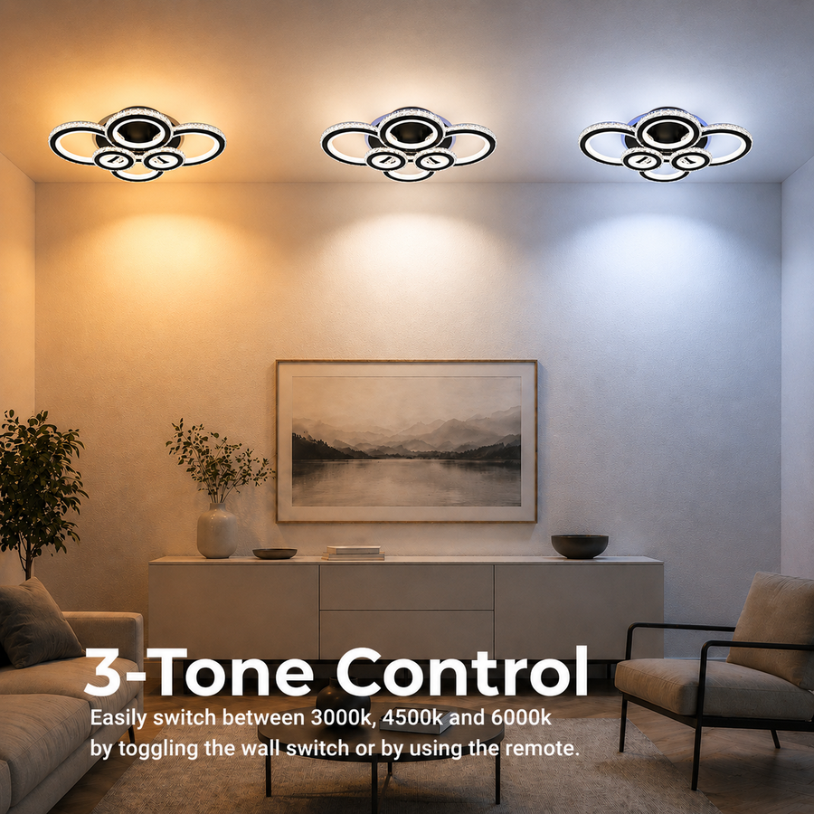 Lustra LED cu telecomanda si cristal NOVA ROTONDA RGB 145W, 6 Cercuri, lumina Rece/Calda/Neutra, Dimabila, Negru