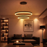 Lustra LED suspendata cu Telecomanda CASIANA 40W, 2 Cercuri, Lumina Rece/Calda/Neutra 3000K/4000K/6000K, Dimabila, Negru, Inaltime Reglabila, Metal si Acril