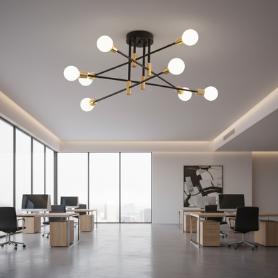 Lustra Modernist Hexa 8 Duo, 8x E27, Negru și Auriu, Design Modern