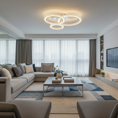 Lustra LED cu telecomanda si cristal NOVA ROTONDA RGB 75W, 3 Cercuri, lumina Rece/Calda/Neutra, Dimabila, Alb