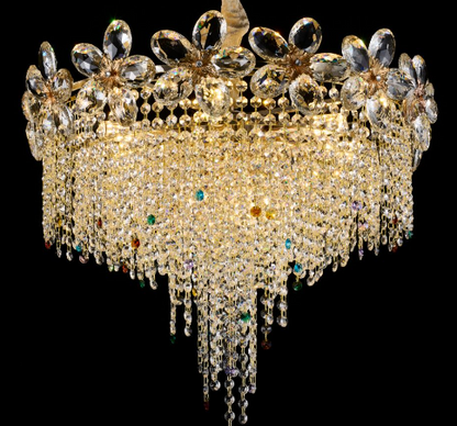 Candelabru Cristal BLOSSOM Magno,8xE14, 60cm, Auriu Lucios, Inaltime Reglabila, Metal si Cristal