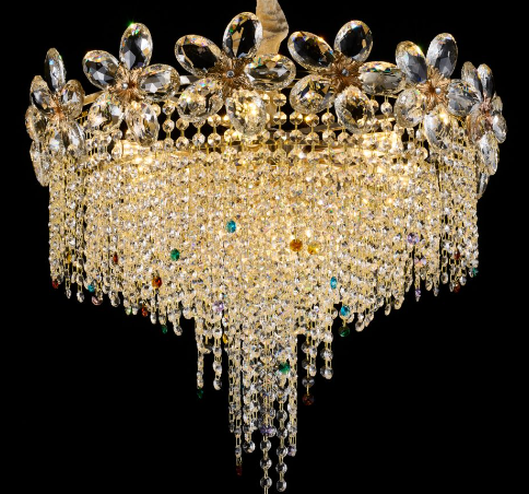 Candelabru Cristal BLOSSOM Magno,8xE14, 60cm, Auriu Lucios, Inaltime Reglabila, Metal si Cristal