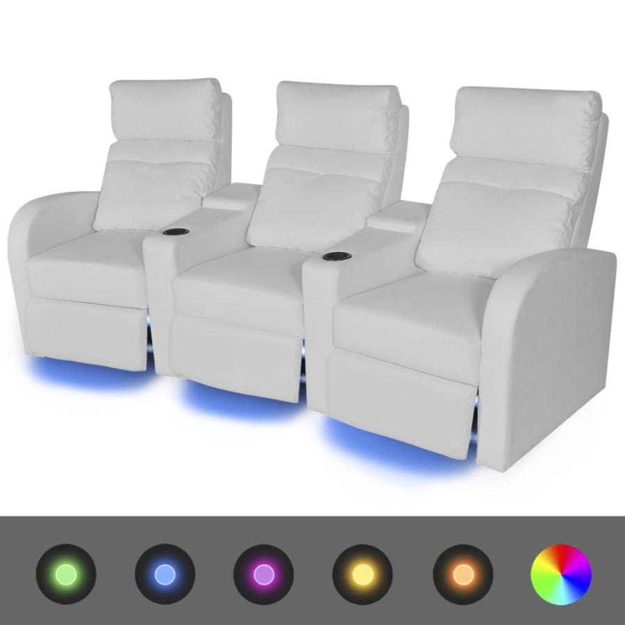 Canapea rabatabilă cu 3 locuri cu LED piele artificială alb