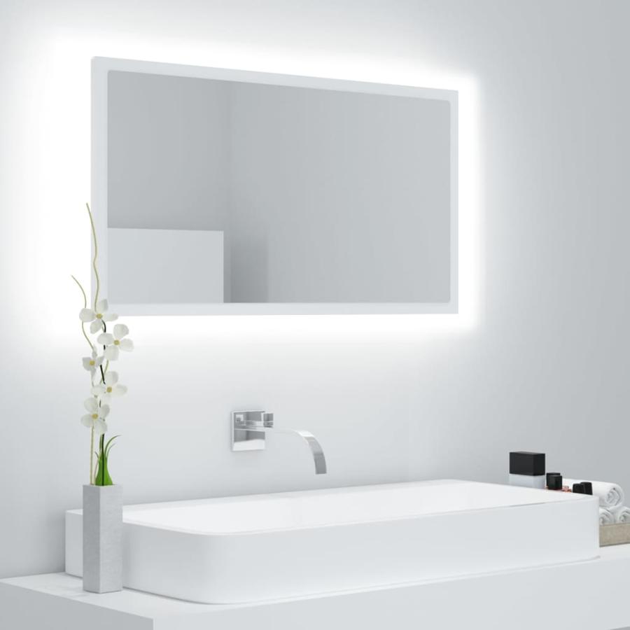 Oglindă de baie cu LED, alb, 80x8,5x37 cm, lemn prelucrat