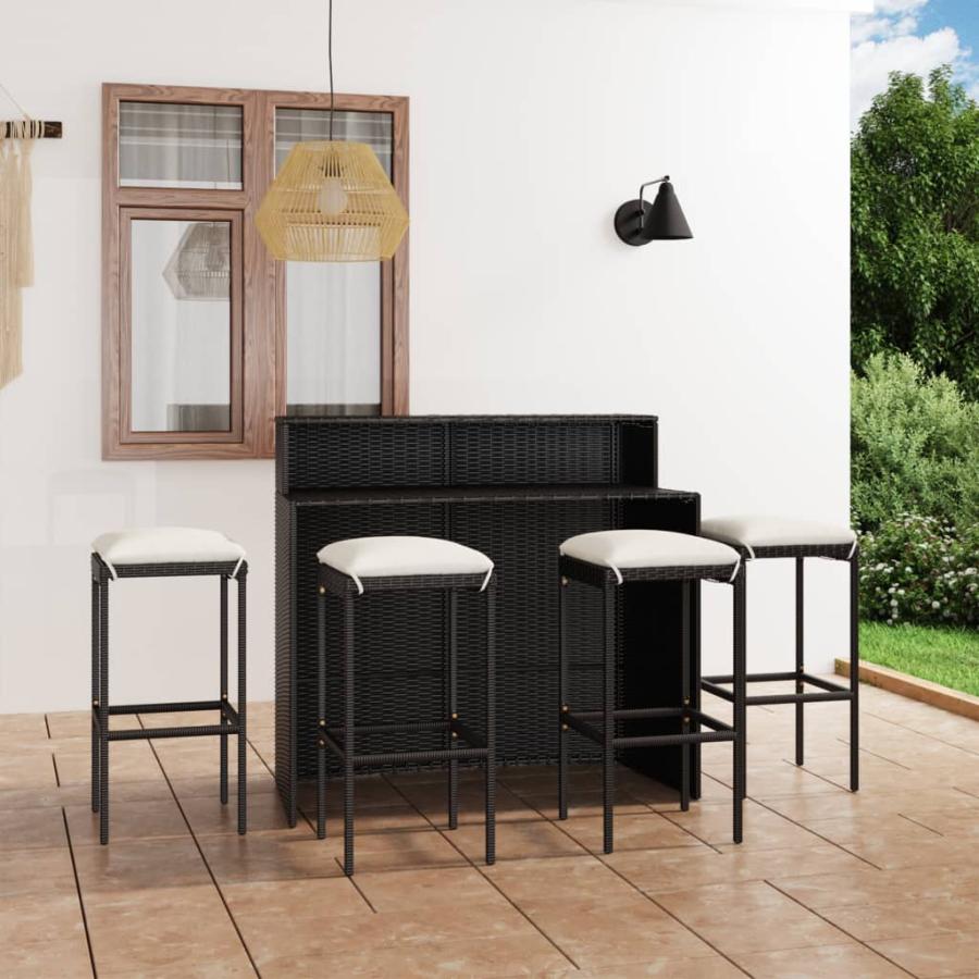Set mobilier bar de grădină cu perne, 5 piese, negru