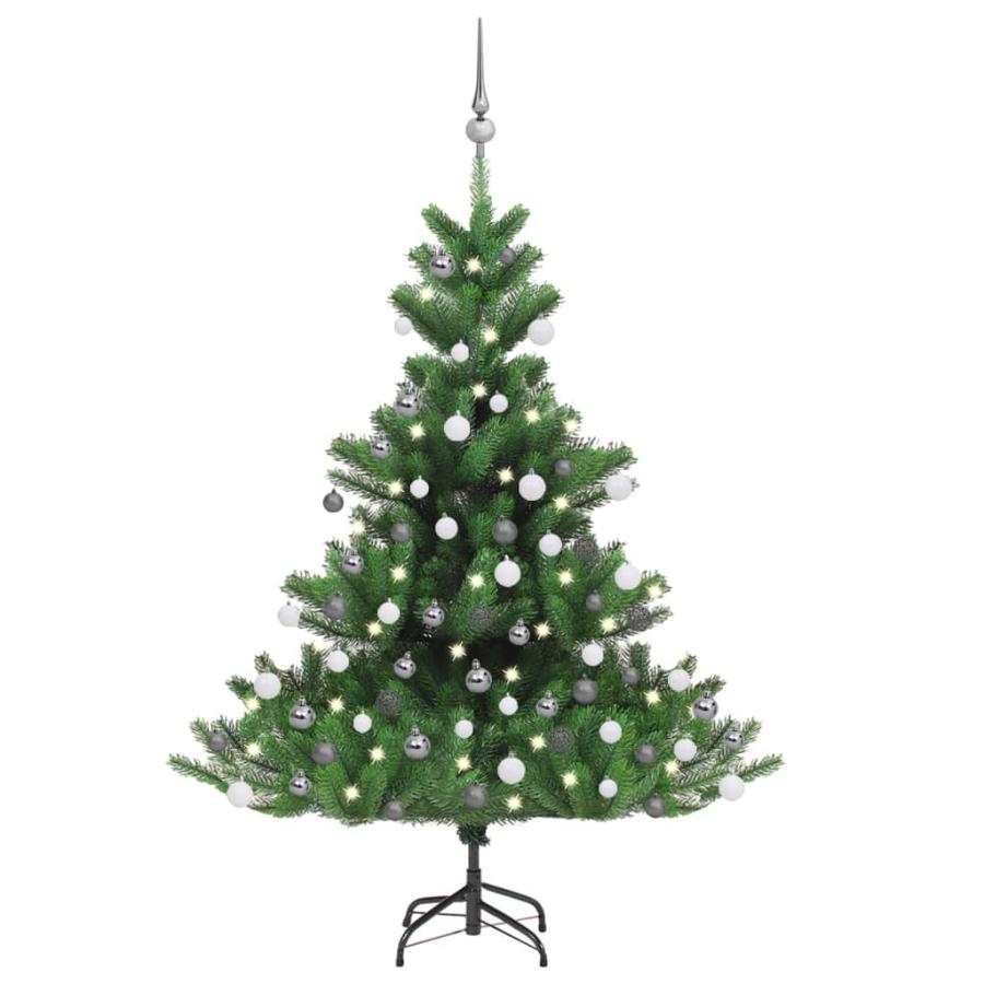 Pom Crăciun artificial brad Nordmann LED&globuri verde, 120 cm