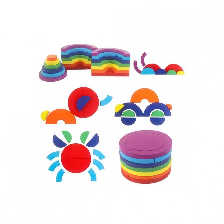 Jucărie Creativă tip Puzzle de Construit, Multicolor, Lemn