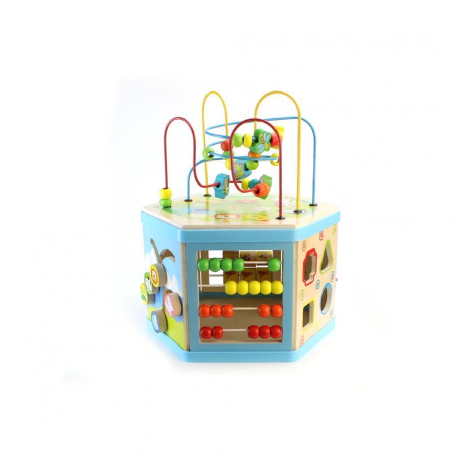 Jucărie Educativă Montessori Hexagonal din Lemn 8 in 1, 38 cm, Multicolor