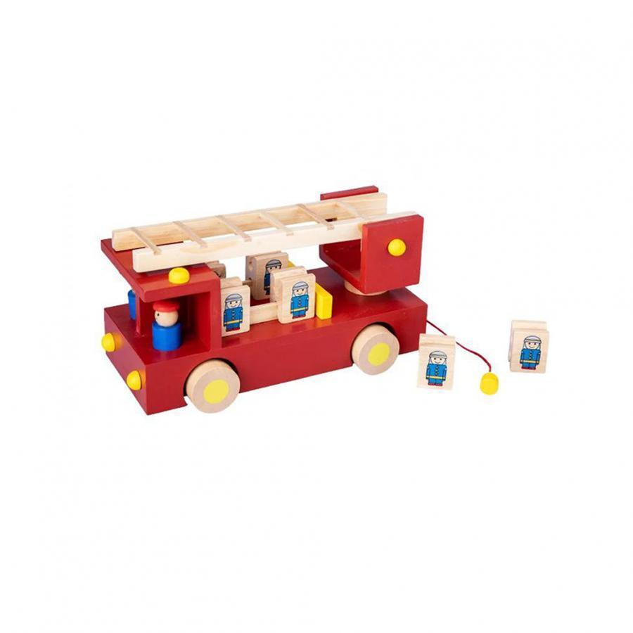 Jucărie tip Mașinuță de Pompieri, Multicolor, Lemn
