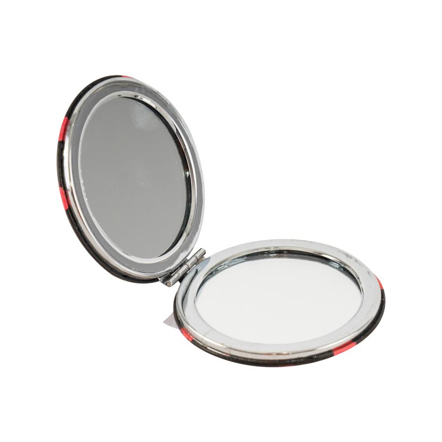 Oglindă de Buzunar cu Inimioare,  Negru și Roșu, Piele Ecologică și Metal