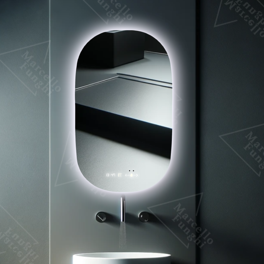 Oglinda LED Touch Ranya Senzor Sistem Dezaburire Ceas Temperatura 60x80 cm Colectia Marcello Funghi