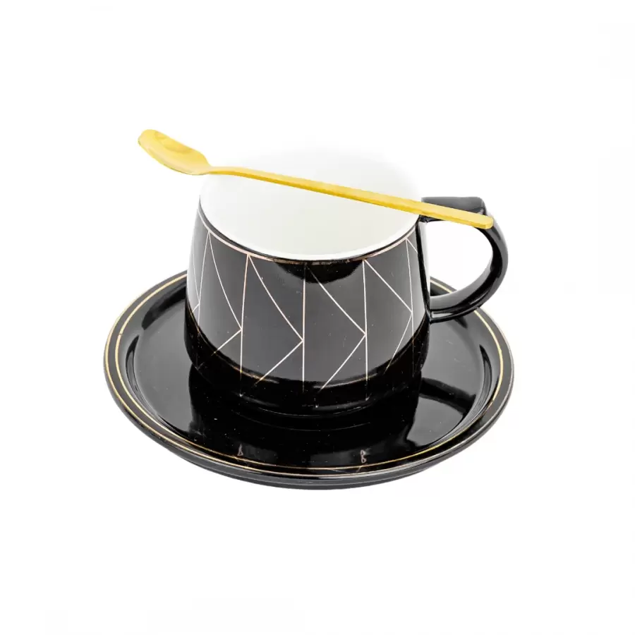 Set Ceașcă de Cafea cu Farfuriuță și Linguriță, Negru, 200 ml