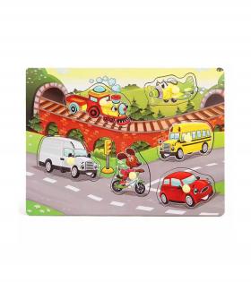 Joc tip Puzzle cu Automobile, 7 Piese, Multicolor, Lemn