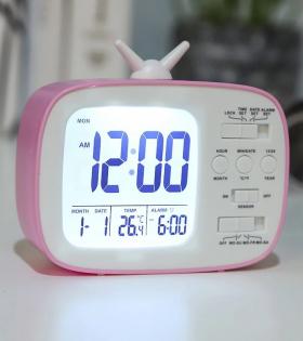 Ceas Electronic cu Afișaj LED, Termometru și Senzor de întuneric, Roz/Alb/Verde - Alb