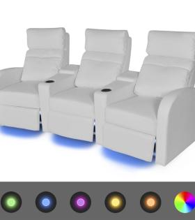 Canapea rabatabilă cu 3 locuri cu LED piele artificială alb