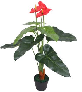 Plantă artificială Anthurium cu ghiveci, 90 cm, roșu și galben