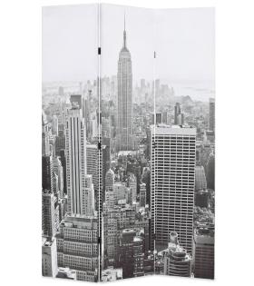 Paravan cameră pliabil, 120x170 cm, New York pe zi, alb/negru
