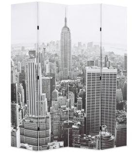 Paravan cameră pliabil, 160x170 cm, New York pe zi, alb/negru