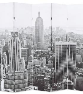 Paravan cameră pliabil, 200x170 cm, New York pe zi, alb/negru