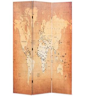 Paravan de cameră pliabil, galben 120 x 170 cm, harta lumii