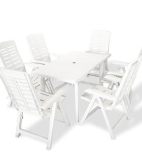 Set mobilier de exterior, 7 piese, alb, plastic