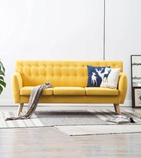 Canapea cu 3 locuri, material textil, 172 x 70 x 82 cm, galben