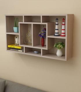 242549 Floating Wall Display Shelf 8 Compartments Oak Colour