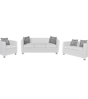 Set canapele 3 și 2 locuri și fotoliu, alb, piele artificială