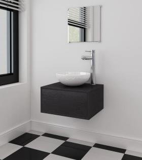 Set mobilier baie format din 3 piese cu chiuvetă inclusă, Negru