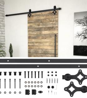 Set feronerie pentru uși glisante, negru, 183 cm, oțel