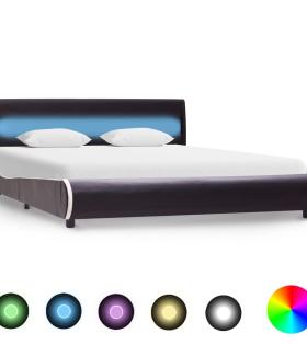 Cadru de pat cu LED, negru, 120 x 200 cm, piele ecologică