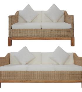 Set de canapele cu perne, 2 piese, culoare naturală, ratan