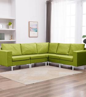 Set de canapele, 5 piese, verde, material textil