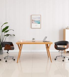 Scaun de birou pivotant, gri, lemn curbat și material textil
