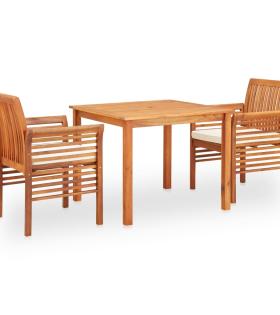 Set mobilier de exterior cu perne 3 piese, lemn masiv de acacia