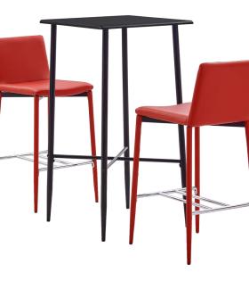 Set mobilier de bar, 3 piese, roșu, piele ecologică