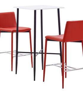 Set mobilier de bar, 3 piese, roșu, piele ecologică