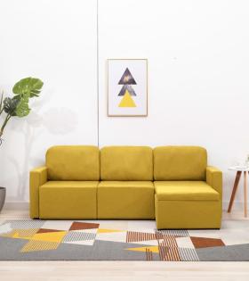 Canapea extensibilă modulară cu 3 locuri galben material textil