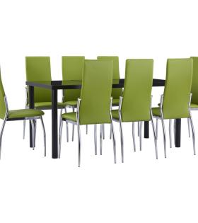 Set mobilier de bucătărie, 9 piese, verde, piele ecologică