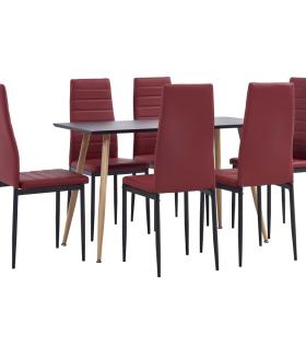 Set mobilier de bucătărie, 7 piese, roșu bordo piele ecologică