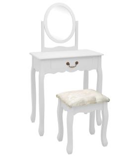 Masă toaletă cu taburet, alb, 65x36x128 cm, lemn paulownia, MDF